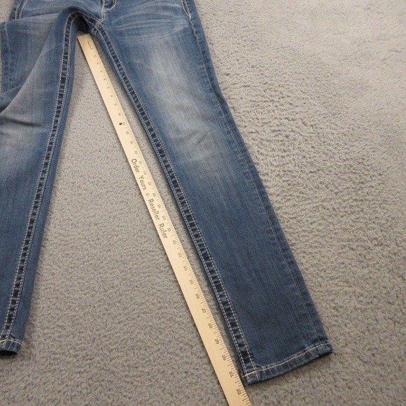 Miss Me Signature Skinny Jeans size 27 x 32 Low Rise Cross Studs Rhinestones Y2K - Picture 12 of 13